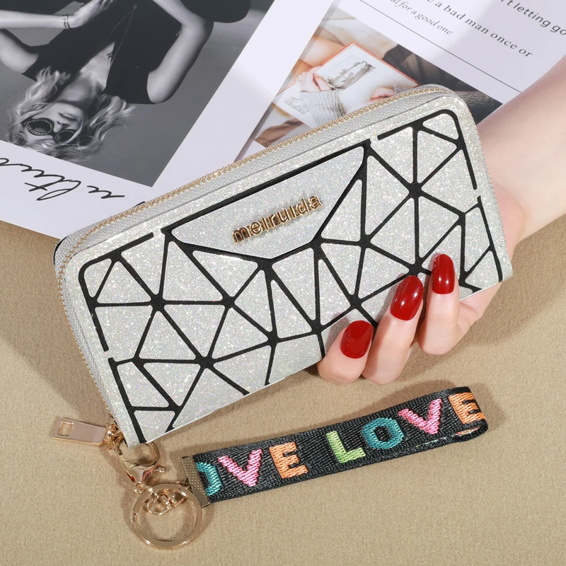 Women's Wallet Keychain Handheld Bag Multi Card Card Card Bag Brilliant Fashion Lingge Phone Bag Women's New Long Zero Wallet 4