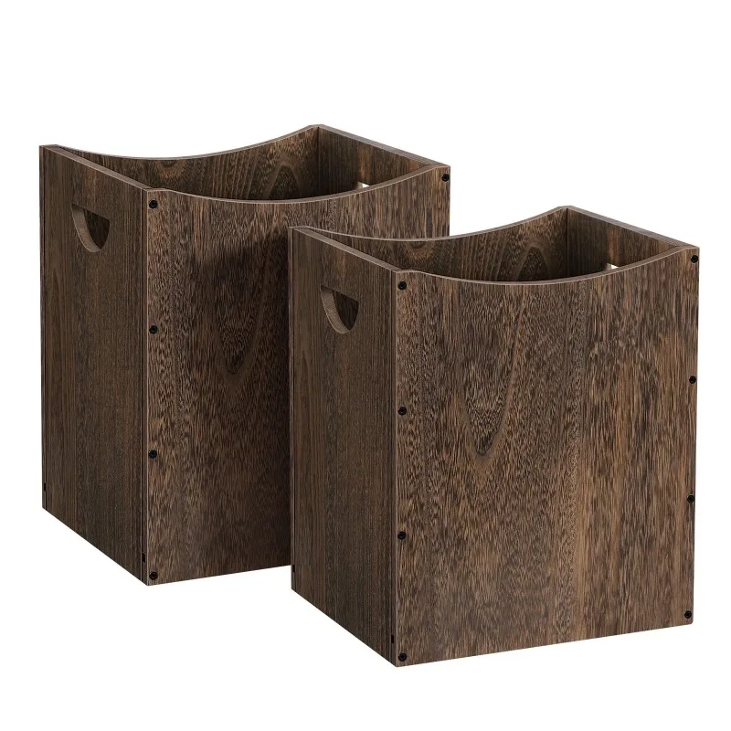 

5.3 Gallon Rustic Wood Trash Can Wastebasket with Handles, Brown, Set of 2
