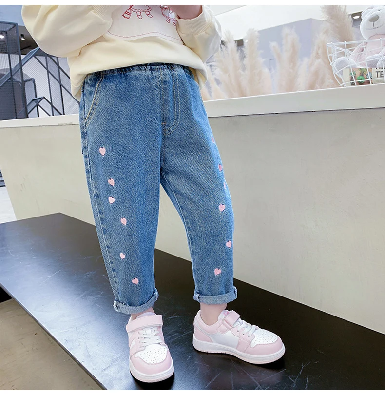 IENENS-بنطلون جينز كاجوال للفتيات الصغار ، بنطلون مستقيم ، قينط خصر مرن ، ملابس أطفال ، تمدد ، ربيع ، من 1 إلى 6 سنوات