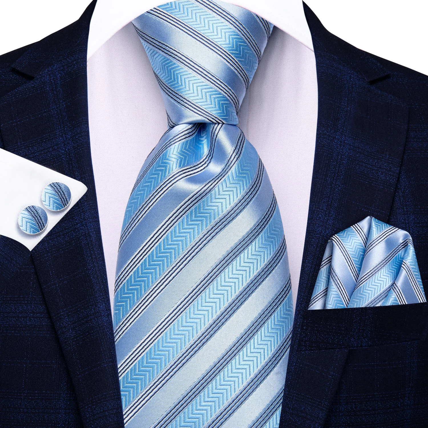 Coffret Cadeau Homme 4 Pièces - Cravate, Mouchoir, Boutons De Manchette Bleu Cachemire - Neuf Avec étiquettes