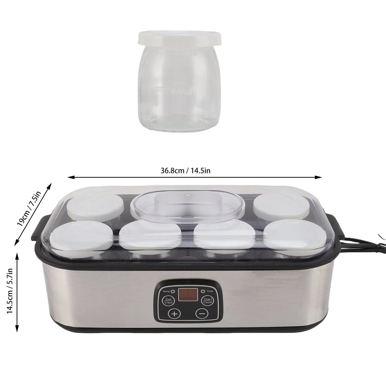 מכונת יוגורט אוטומטית קלה לשטיפה עם תצוגת LCD טמפרטורה קבועה חימום מכונת יוגורט עם שליטה בזמן לפודינג