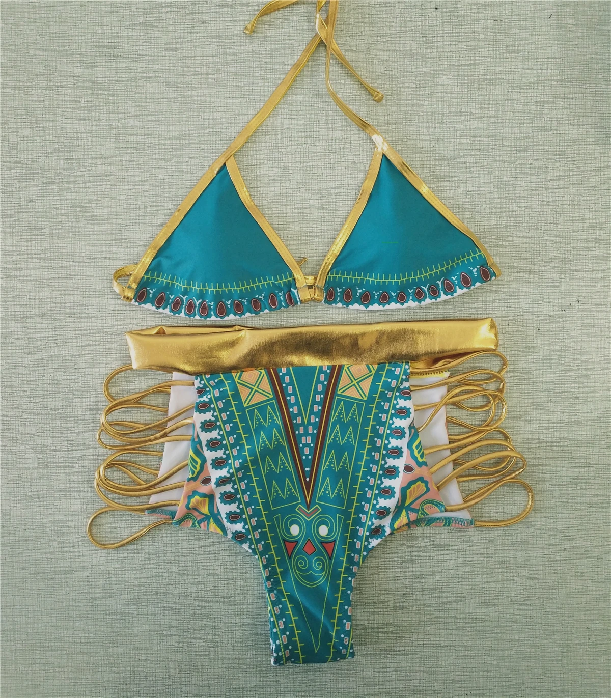 Generic Sexy South African Golden Halter Bikini High Waist Swimsuit Two