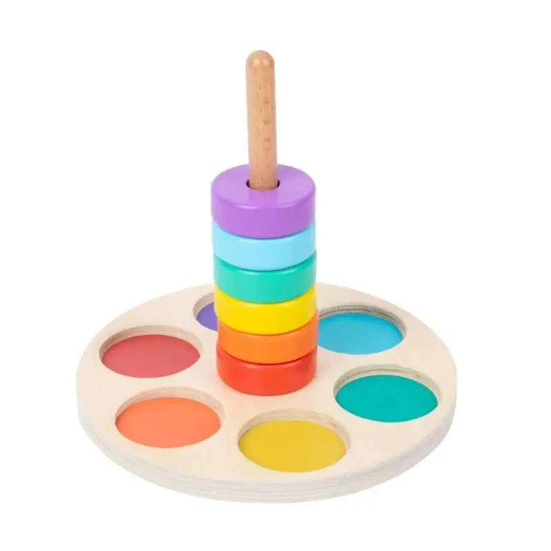Baby Wooden Rainbow Stacking Toy Montessori Coloerful Blocks Classification and Nested Games Fine Motor Training Shape Matching 5