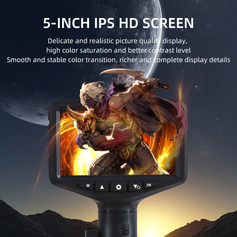 3.9 6mm Articulating Borescope 2 Way 180 Degree Steering Industrial Endoscope 5" Screen Waterproof IP67 Cam For Car Sewer