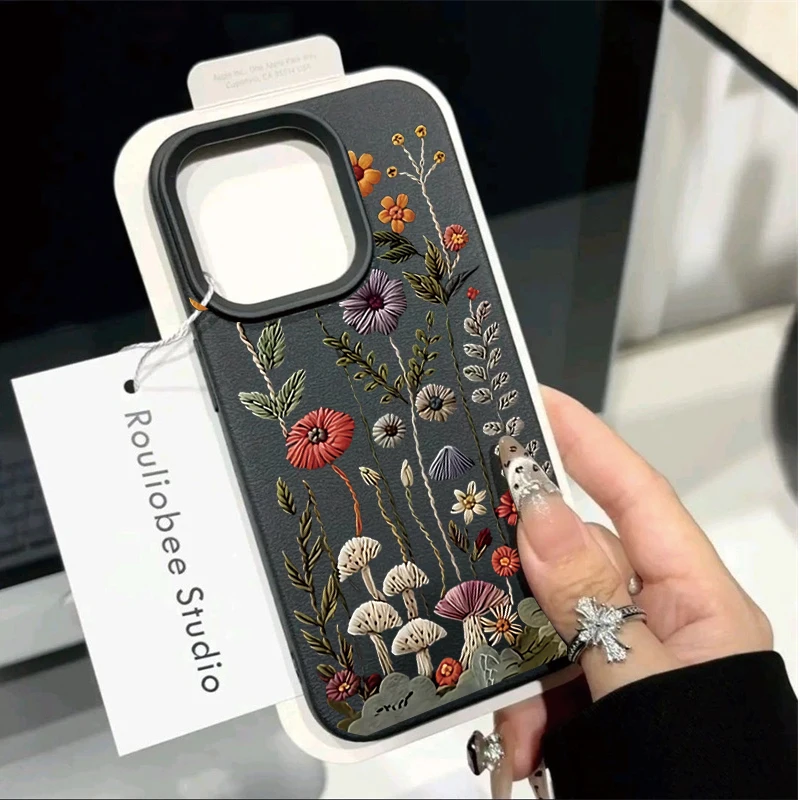 Floral Leather Texture Phone Case Cover