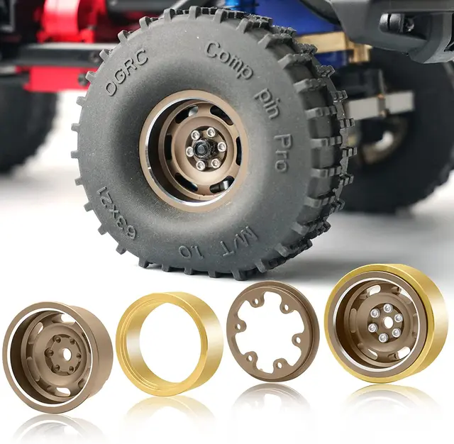 thumbnail image 2 of 1.2 Beadlock Wheels & Tires For TRX4M SCX24 RC Crawlers - 4 Offsets Aluminum Rims (4pc Black) 2 of 9