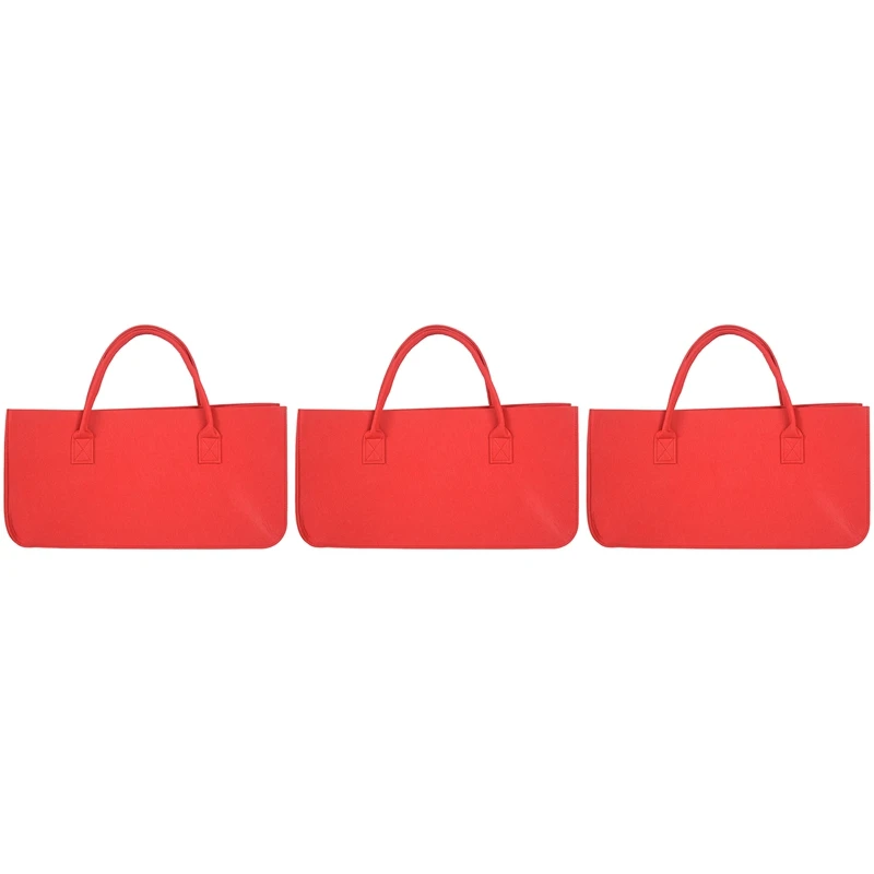 

3X Felt Purse, Felt Storage Bag Large Capacity Casual Shopping Bag - Red