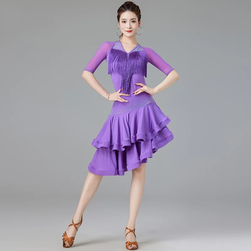 

Latin Dance Dress For Women 2024 New Professional Tassel Fishbone Skirts Female Adult Latin Dance Competition Clothing DQL9146