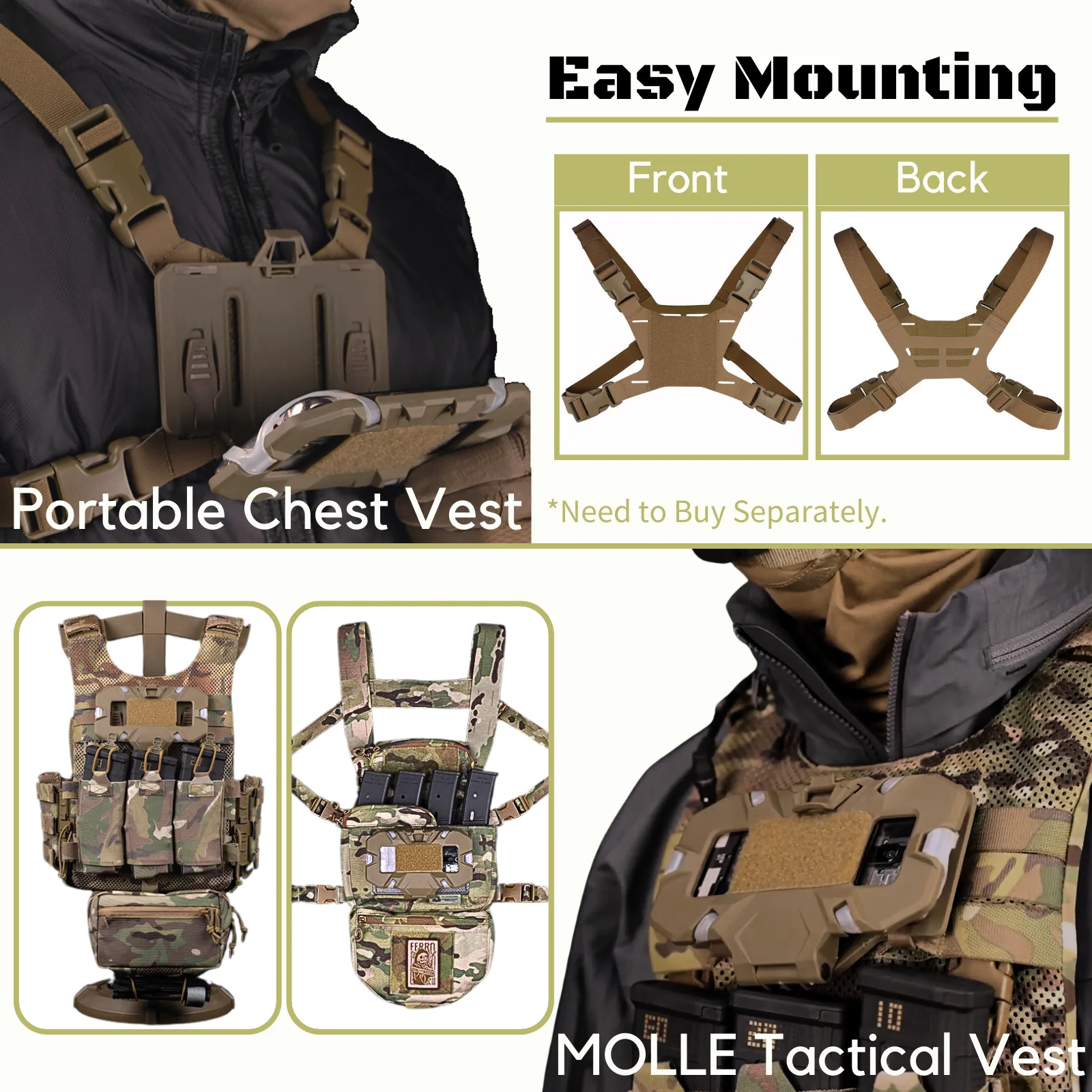 Airsoft Plate Carrier Molle na telefon zewnętrzna tablica nawigacyjna, szybki dostęp składany uchwyt mocowania kamizelka taktyczna klatki piersiowej