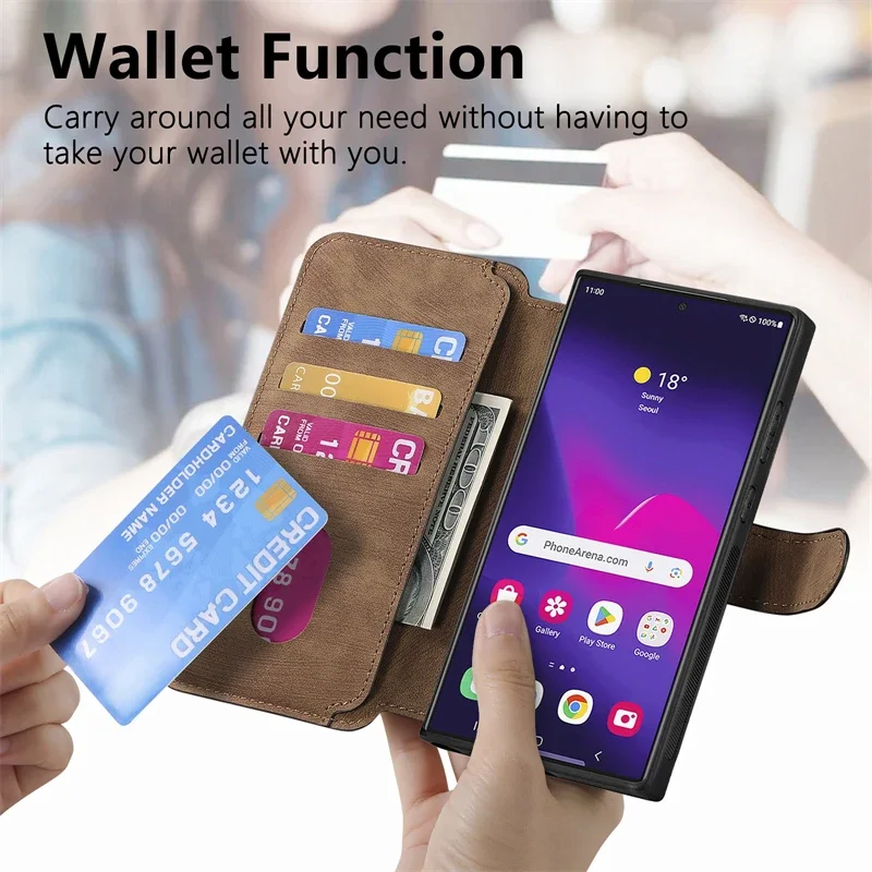 MagSafe Flip Leather Wallet Phone Case with Removable Magnetic Card Holder