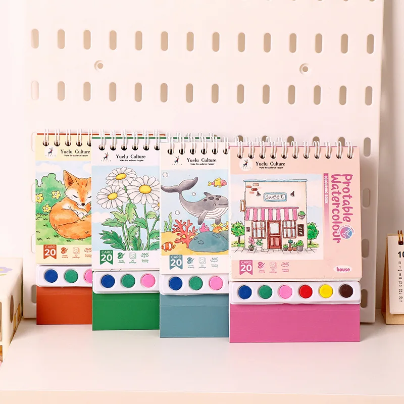 Creative coil vertical watercolor painting DIY watercolor graffiti book with built-in paint coloring picture book 3