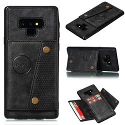 Premium PU Leather Wallet Phone Case with Magnetic Holder and Card Slots for Samsung Note 9 (Black)