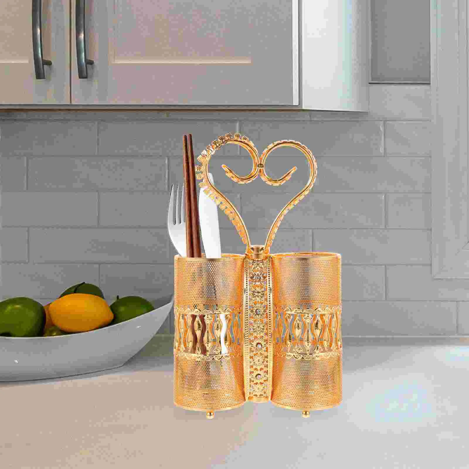 

Iron Hollow Chopsticks Cylinder Metal Utensil Bucket Metal Cutlery Silverware Bucket Jar