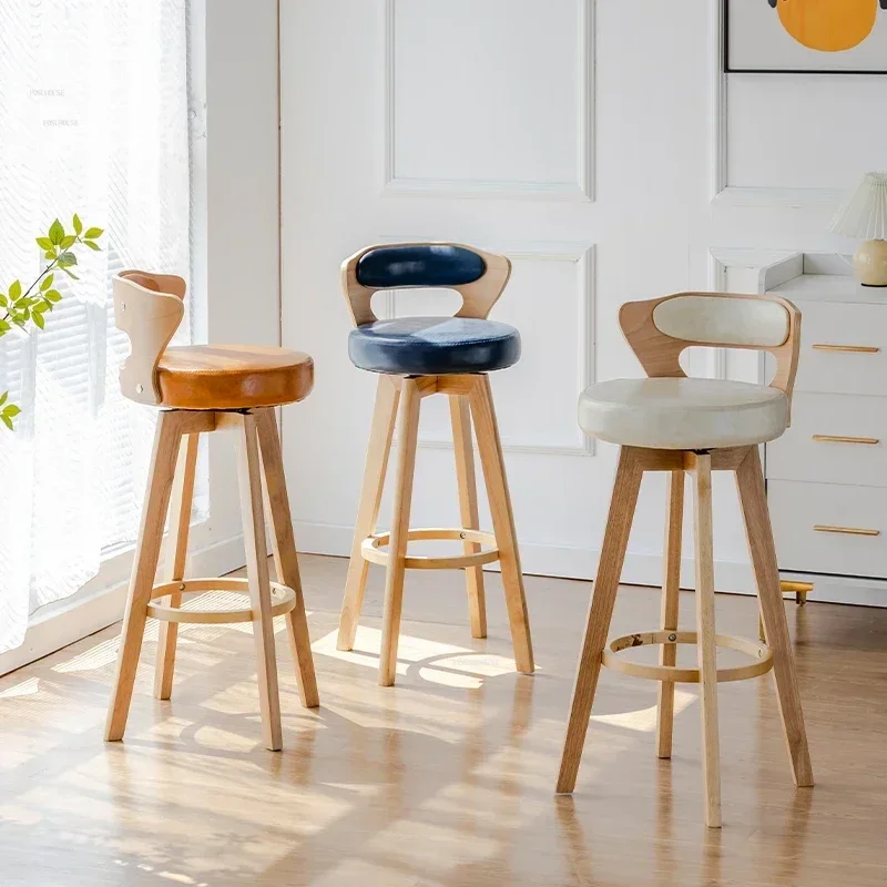 American Solid Wood Bar Chairs Retro Kitchen Furniture Creative Rotating Back High Bar Chair Luxury Home Cafe Front Desk stool R