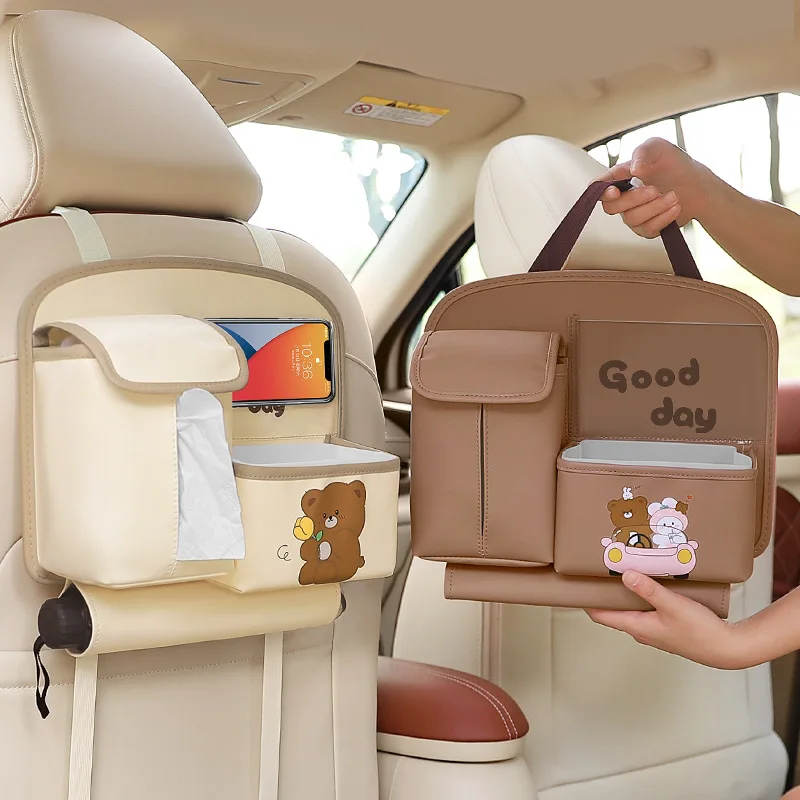 Baby Stroller Multi-function Car Storage Bag Cute Cartoon Rear Seat Back Hanging Storage Bag Garbage Bucket in The Car
