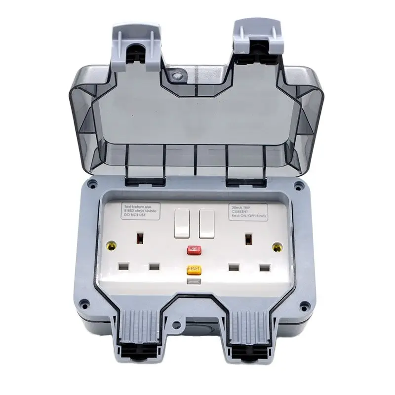 Tomada Impermeável ao ar Livre com Função de Proteção contra Vazamento Posição Wall Plug uk Standard Power Jack Ip66 13a