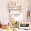 4in1 Bamboo Compartment Cling Film Tin Foil Cutter Box With Kitchen Paper Wall Mounted Paper Towel Kitchen Organizer Accessories 3