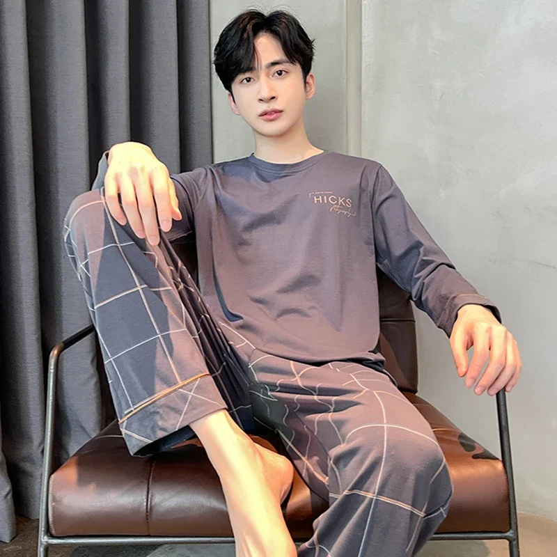 Men Korean Pajamas Sets Cotton | Korean Mens Pajama Set