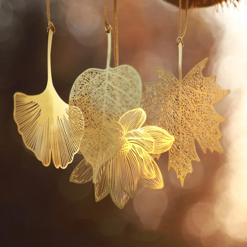 1pcs Student Chinese Style Stationery Retro Metal Bookmarks Hollow Ginkgo Biloba Maple Leaf Lotus Vein Book Marks Gifts metal bookmark