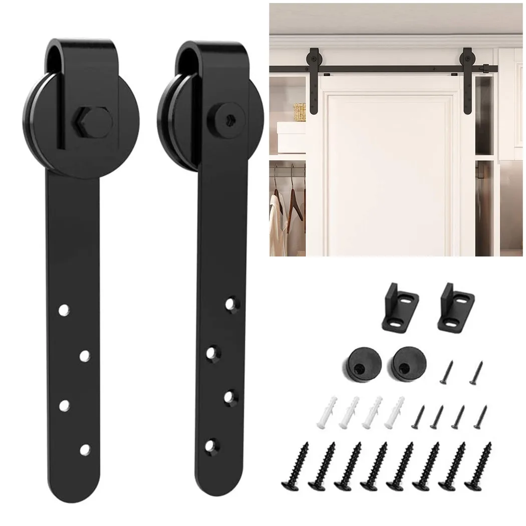 

1 Set Sliding Barn Door Hardware Cabinet Kit Top Mounted Hanging Hanger Track Home Cabinet Doors Steel Rail Set Smooth Silent