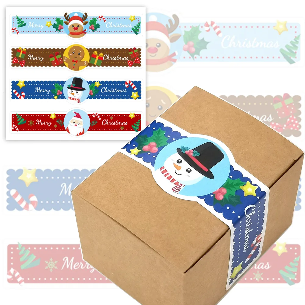 

40pcs/pack Long Strip Merry Christmas Stickers Adhesive Decorative Seal Labels for Holiday Presents Packages Xmas Gift Envelope