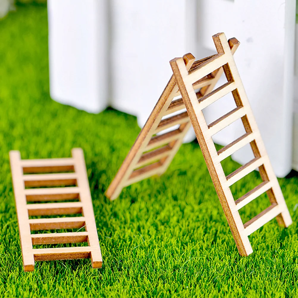 20 Pcs Miniature Furniture Accessories Small Staircase Ornaments Mini Accessories Wooden Dollhouse Ladders Decorate