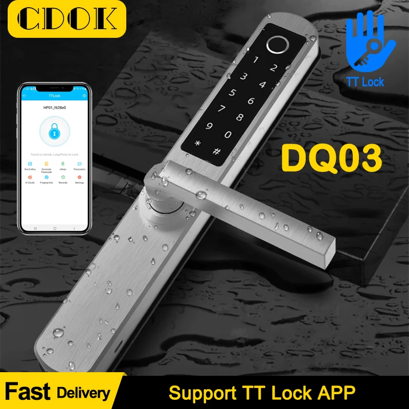 DOCK DQ03 지문 스마트 도어 잠금 방수 IP65 TT 잠금 전화 앱 304 스테인레스 스틸 5 잠금 해제 방법 모두