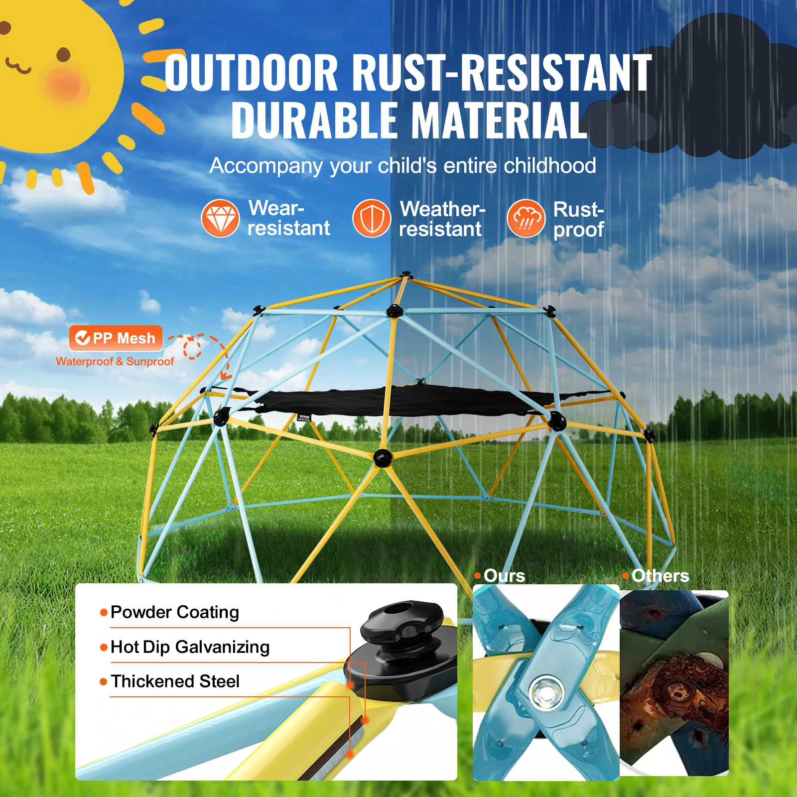 Outdoor Steel Climbing Dome with Hammock and Swing for Kids