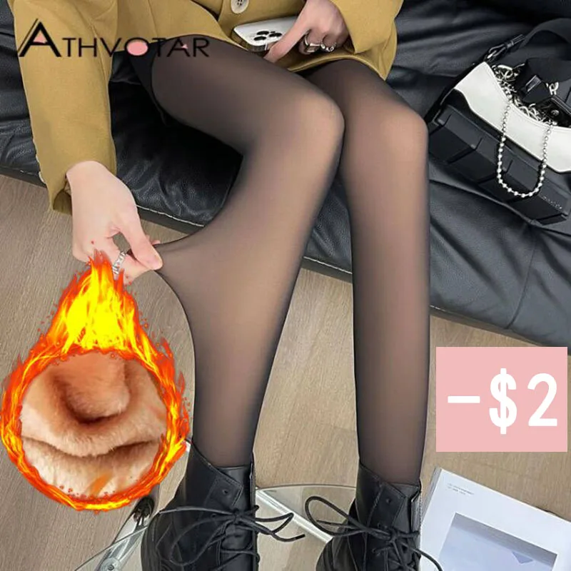 ATHVOTAR-섹시한 푸시업 팬티 스타킹 여성용, 두꺼운 가짜 반투명 따뜻한 벨벳, 가을 얇은 레깅스 스타킹, 팬티 스타킹, 겨울