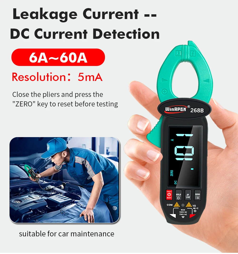 268B Digital Clamp Meter 60A 1000V AC DC Current Clamp True RMS Clamp Amperemeter Voltmeter Diode Temperature Capacitance Tester 3