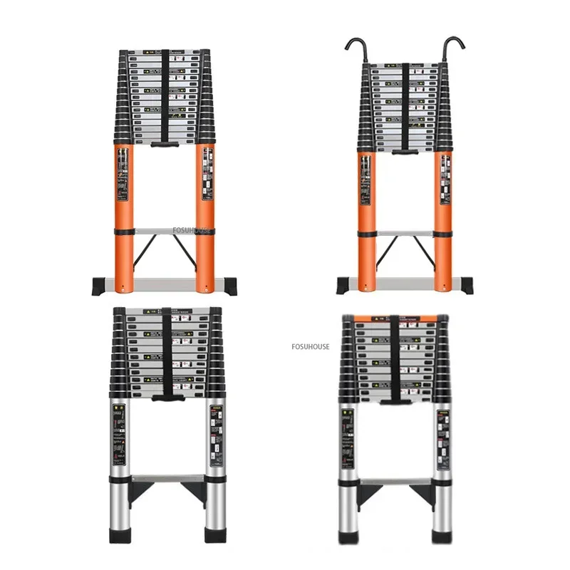 두꺼운 알루미늄 텔레스코픽 연장 사다리(후크형 다기능 접이식 직선 계단 휴대..