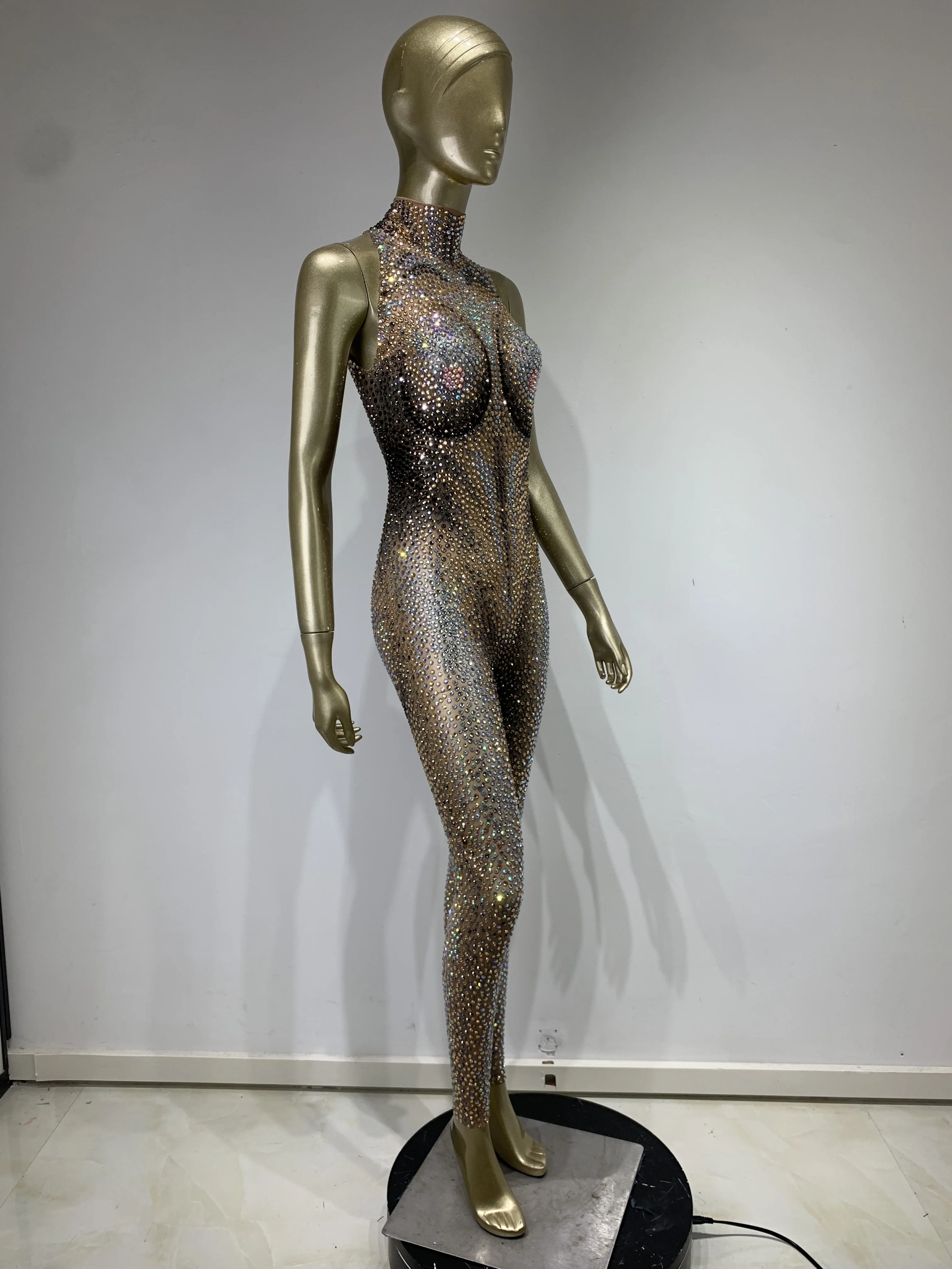 Stock Sexy Bodysuit Bar Nightclub DJ Female Singer Dancer Queen Crossdressing Cosplay Shiny Rhinestone Stage Performance Costume