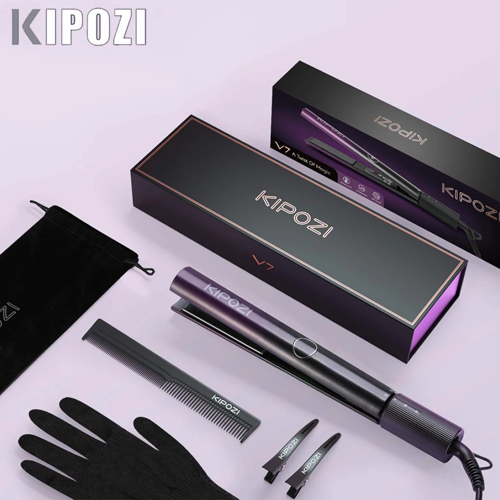 KIPOZI Professional Hair Straightener V7 Electric 2 in 1 Curly Iron Plate PTC Fast Heating 60 Min Auto Off Salon Tool for Care hp b200 electric heating plate 20x20cm multipurpose preheating station pcb digital display temperature control heating platform