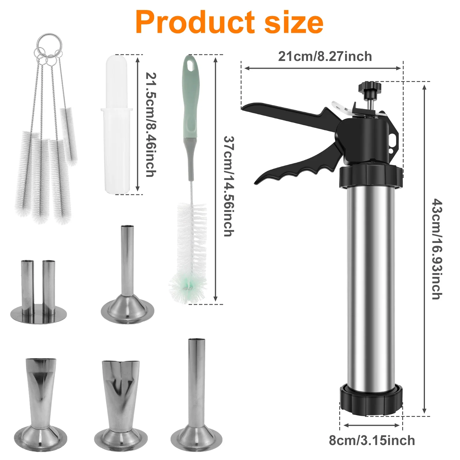 Stainless Steel Sausage Stuffer Jerky Gun Manual Meat Syringe Home Kitchen Tool