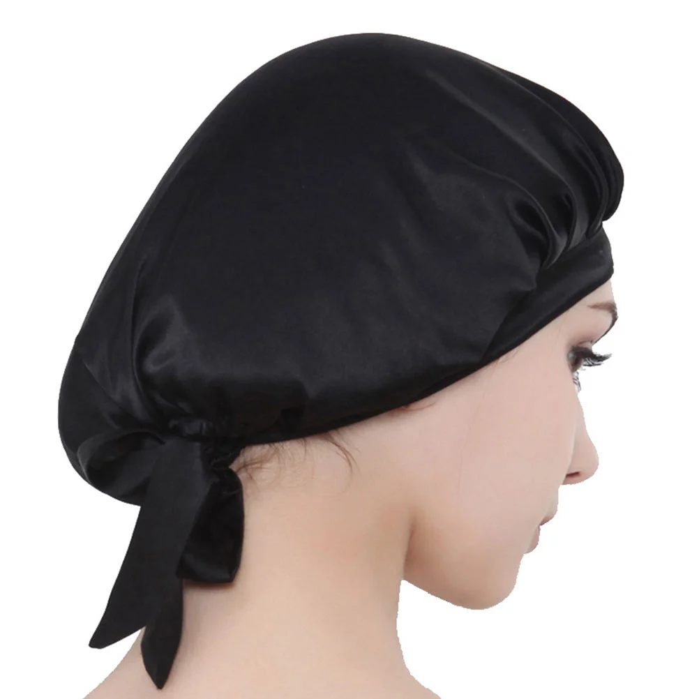 Silky Durag Elastico Headwrap Cap Turbante Chemio Cappello Perdita Di Capelli Cap Sleeping Cover Night Beanie For Men Hair Waves Salon Black