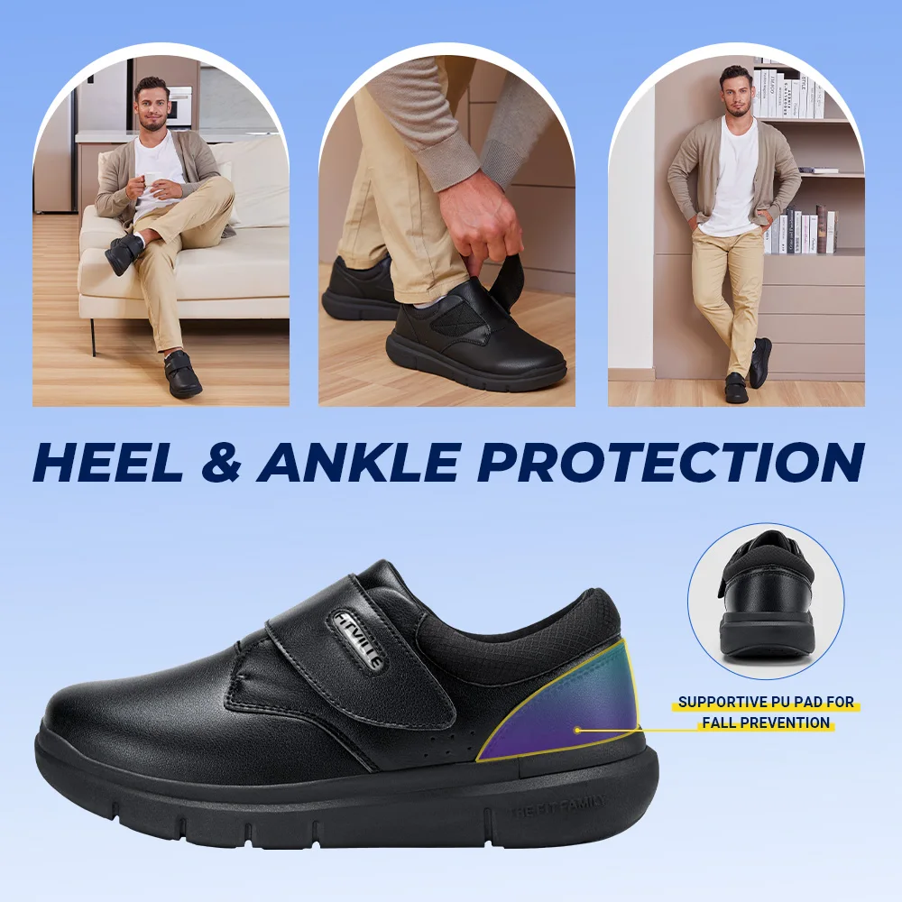 FitVille Extra Wide Men's Shoes Leather Diabetic Shoes Walking for