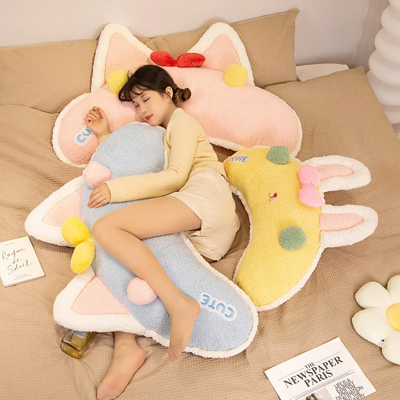 Creative Giant Cartoon Bunny Cat Plush Throw Pillow Soft Stuffed Animal Ears Sofa Bedside Cushion Home Decor for Girls Xmas Gift