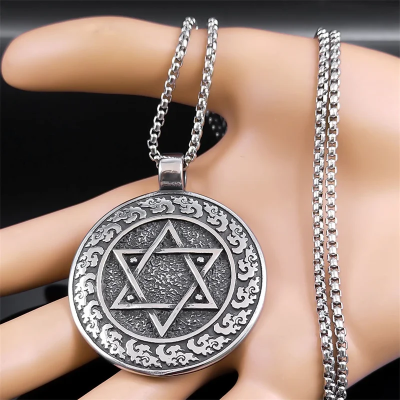 King Solomon Hexagram Amulet Necklace for Women Men Stainless