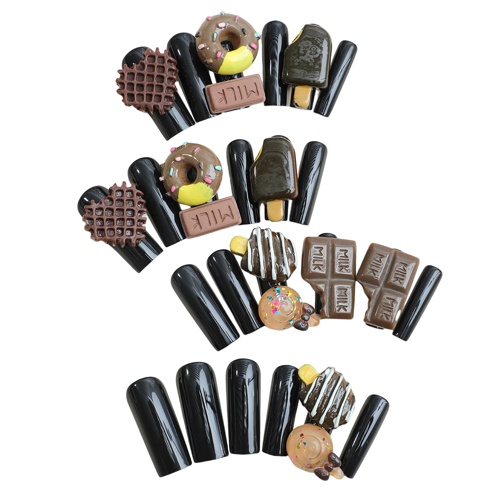 

Candy Decor Press-on Nail Black Chocolate Ice Cream Donut Cookies Decor Nail for Women and Girl Party Activity