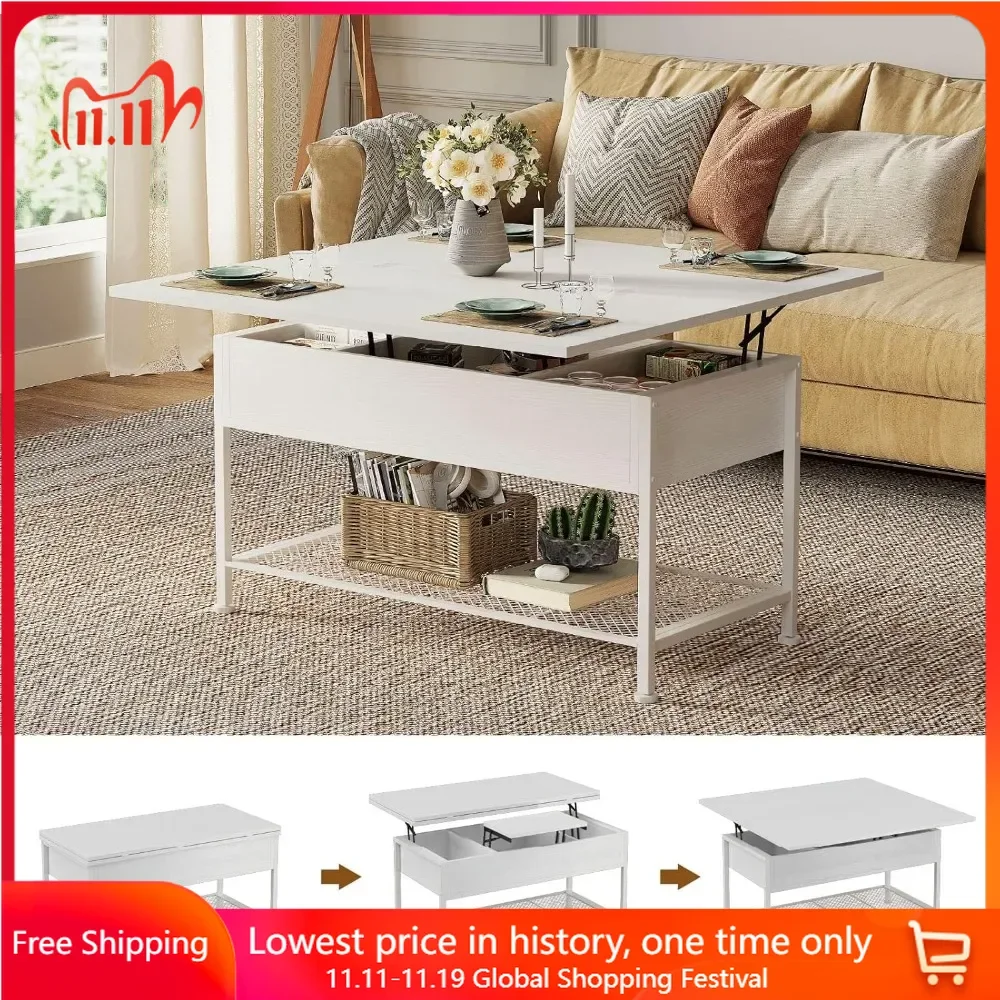Lift Top Coffee Table, 4-in-1 Multifunctional with Hidden Compartments, Foldable Dining Table, Lift-Up Coffee Table