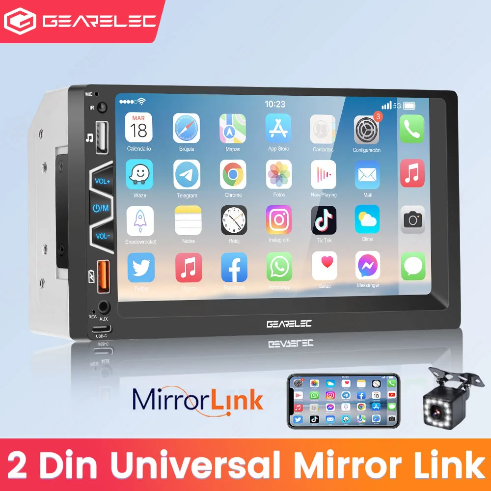 Gearelec 2 Din Autoradio 7 "Hd Touch Screen Autoradio Lettore Multimediale Autoradio Universale Lettore Mp5 Bt Swc Tf Fm Camera