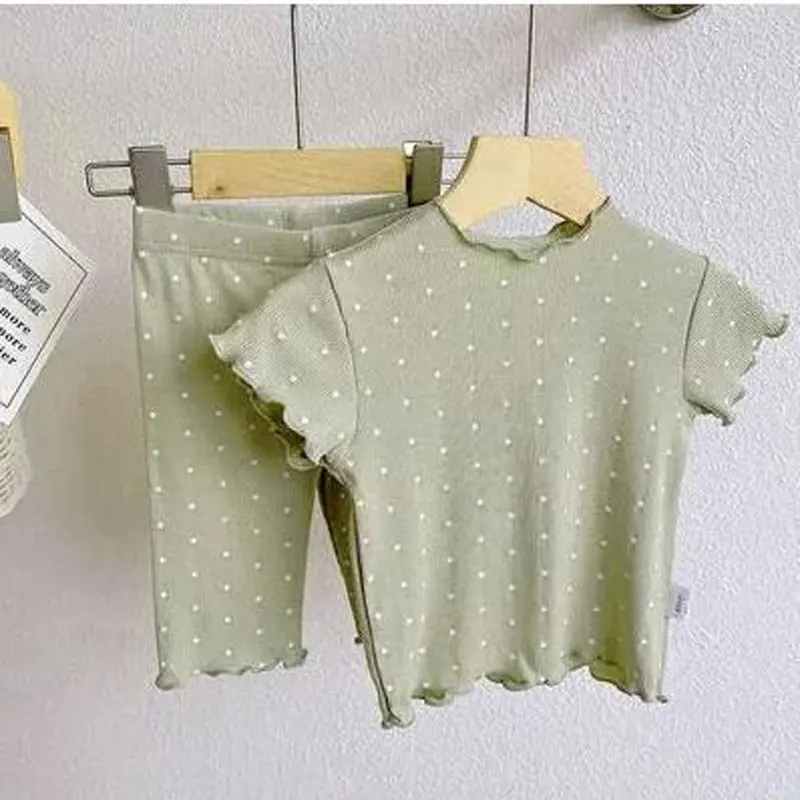 2025 Summer New Girls Home Clothes Costume Short-sleeved Floral Suit Baby Two-piece Set Korean Version Pajamas Homewear Suit 4