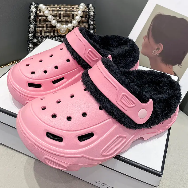 Plush slippers 2025 new winter men's and women's thick high heels soft-soled beach garden shoes home plush ripped slippers - Image 10