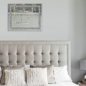Crystal Crush Diamond Mirror 16x20 Wall Mirror Home Décor Accent Bathroom Bedroom Entryway Stunning Luxury HD Glass Décoration 4