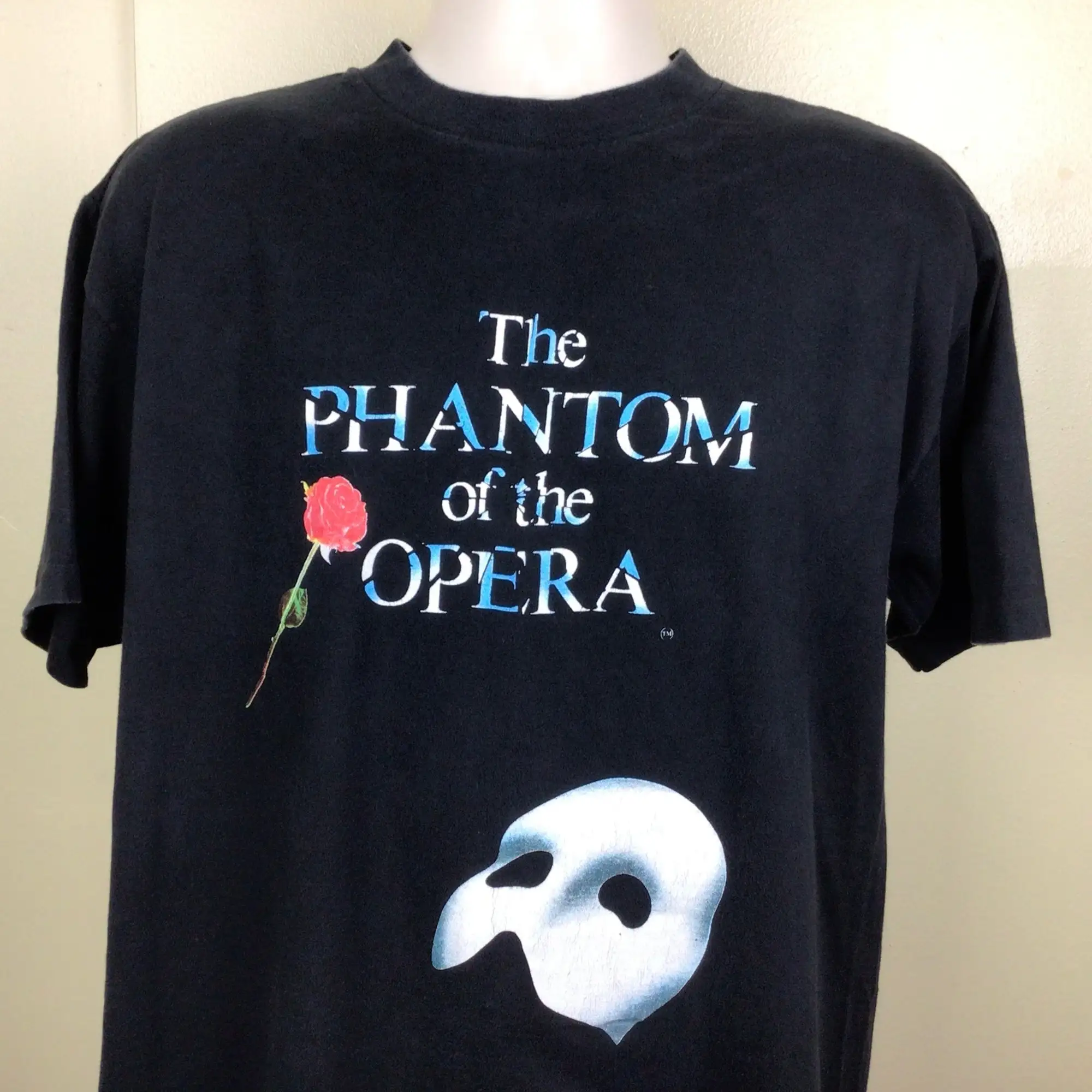 Vtg Anni '90 The Phantom Of The Opera Tshirt Black L/Xl Broadway Musical Andrew Lloyd Webber