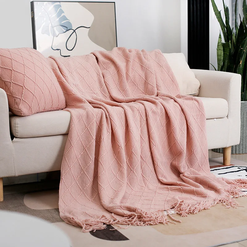 Nordic Knitted Shawl Sofa Blanket with Tassels Scarf Sofa Emulation Fleece Throw Blanket TV Blankets Bed End Decor Drop Ship 3