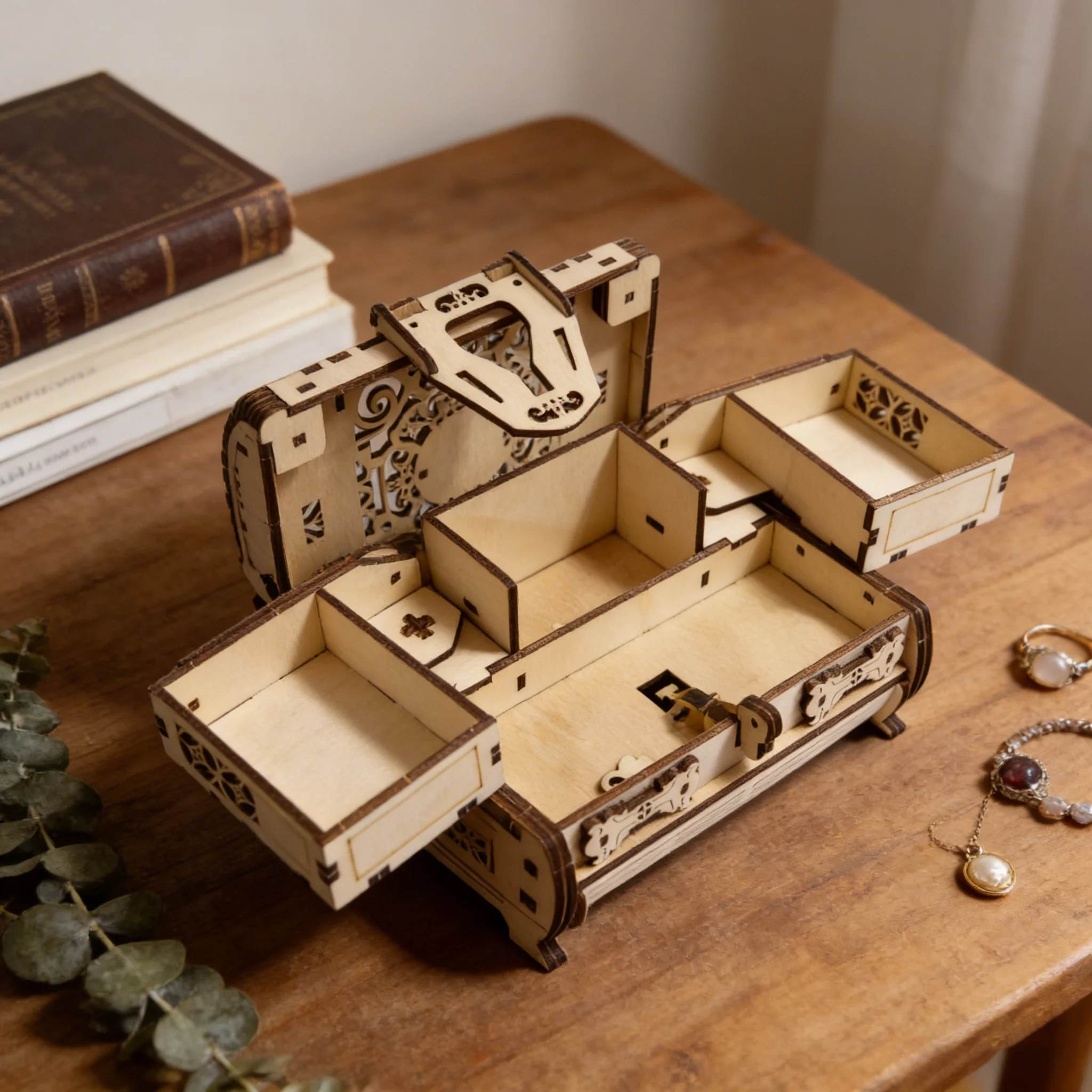 1 Wooden 3D Puzzle Jewelry Box, DIY Wooden Assembly Model, Creative Holiday Decor Gift, Perfect for Family Assembly - 4