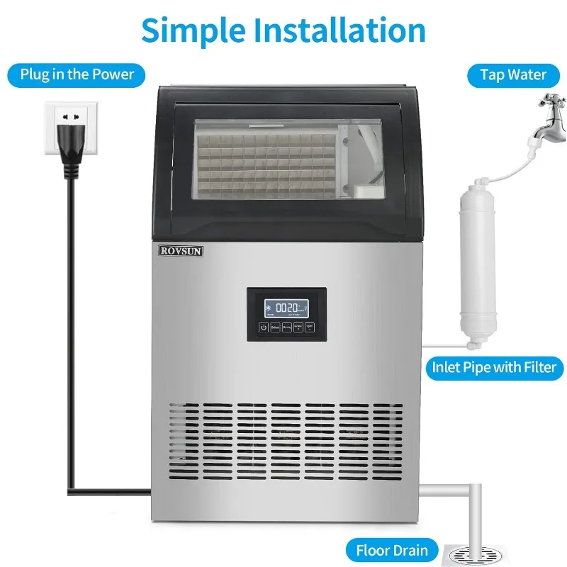 200lbs/24h Commercial Ice Maker,with LED Control Panel & 29lbs Storage Bin,for Restaurant Bar Cafe Home Office 5