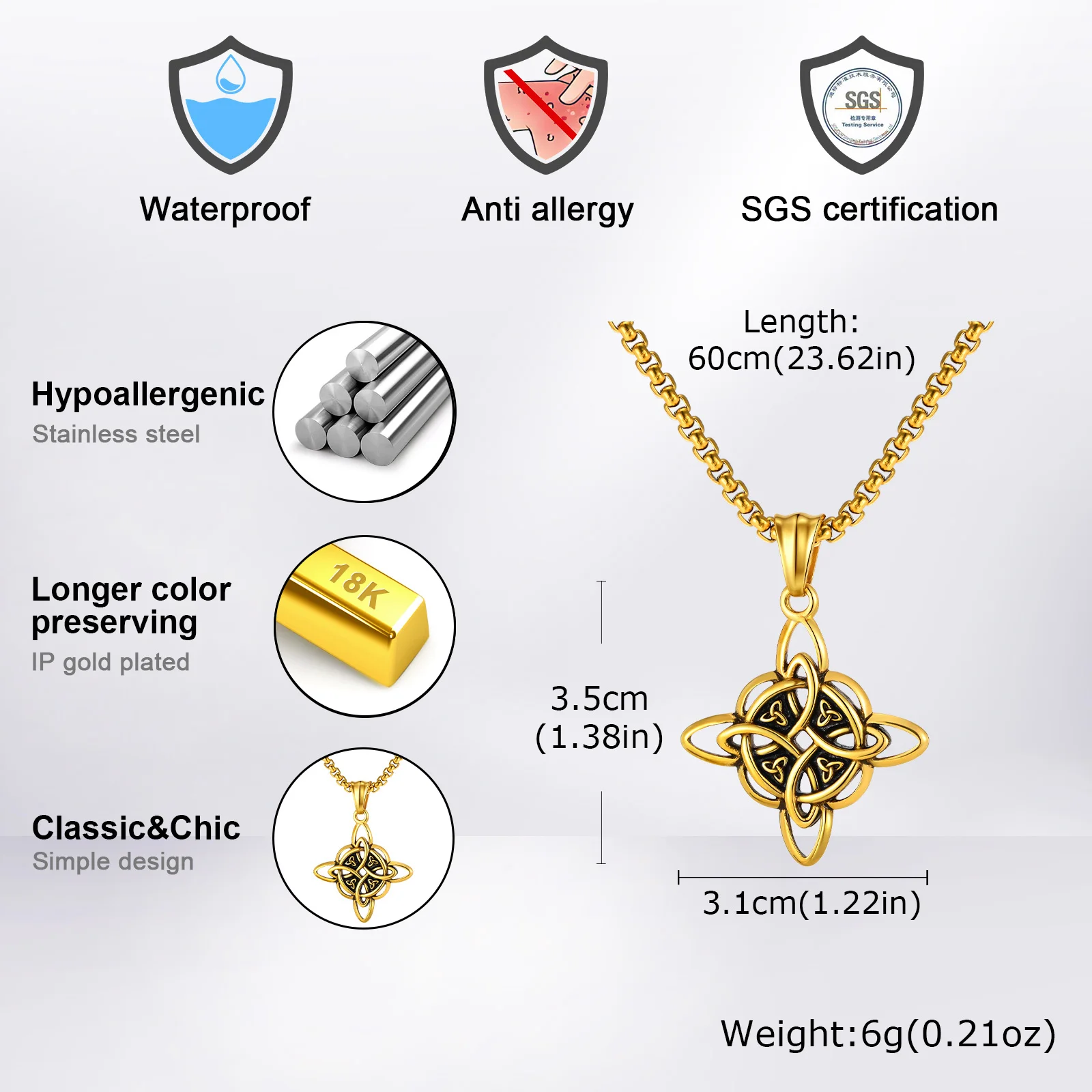 Celtic Knot Neckalce for Men Boys,Stainless Steel Eternal Connection Necklace,Jewelry Gift for Husband Dad BBF