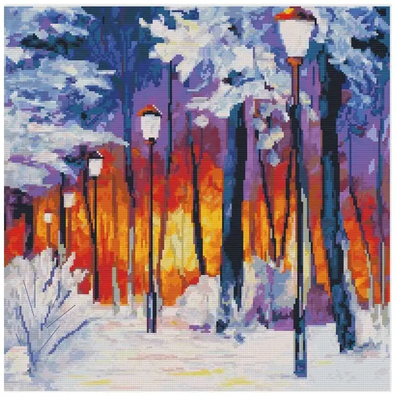 

Night View of Street Lights Patterns Counted Cross Stitch Sets DIY 11CT 14CT 16CT 18CT Cross Stitch Kits Embroidery Needlework